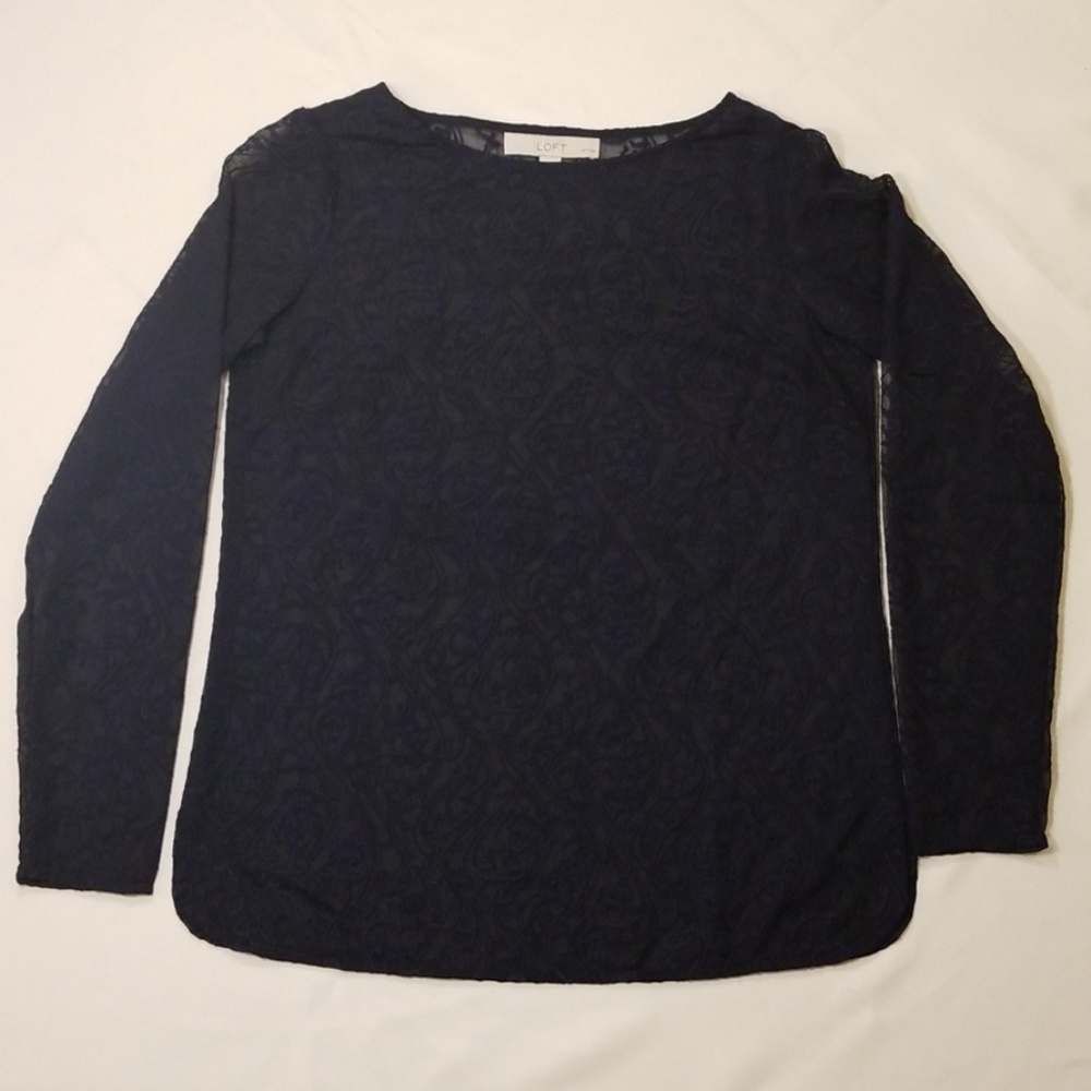 Loft Navy Blue Sheer Top